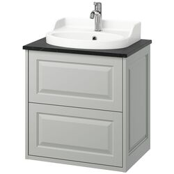 Набор тумбы с раковиной Ikea Tannforsen/Rutsjon с ящиками 62x49x76 (Серый/Имитация Черного Мрамора) Thumb