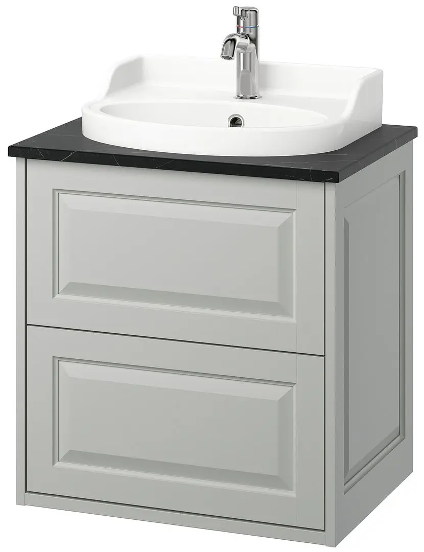 Набор тумбы с раковиной Ikea Tannforsen/Rutsjon с ящиками 62x49x76 (Серый/Имитация Черного Мрамора) - 2