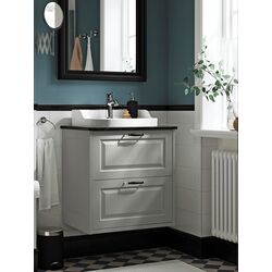 Набор тумбы с раковиной Ikea Tannforsen/Rutsjon с ящиками 62x49x76 (Серый/Имитация Черного Мрамора)