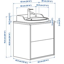 Набор тумбы с раковиной Ikea Tannforsen/Rutsjon с ящиками 62x49x76 (Серый/Имитация Черного Мрамора) Thumb