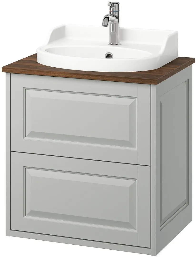 Набор тумбы с раковиной Ikea Tannforsen/Rutsjon с ящиками 62x49x76 (Серый/Имитация Ореха) - 2