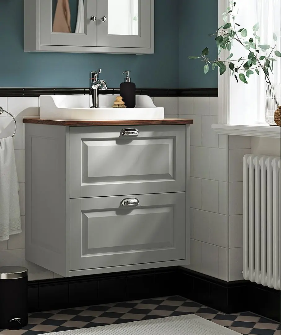 Набор тумбы с раковиной Ikea Tannforsen/Rutsjon с ящиками 62x49x76 (Серый/Имитация Ореха)