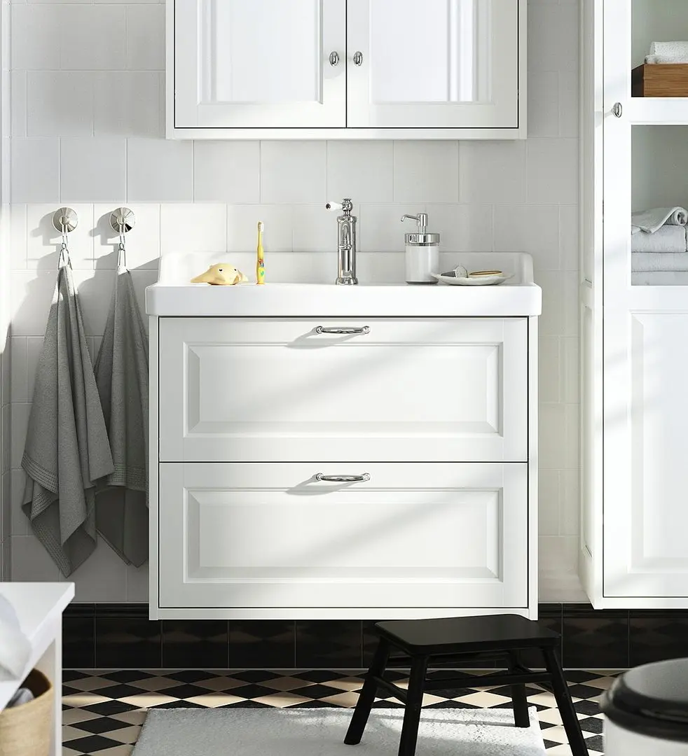 Набор тумбы с раковиной Ikea Tannforsen/Rutsjon с ящиками 82x49x74 (Белый)