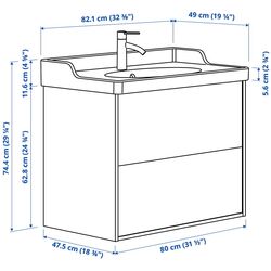 Набор тумбы с раковиной Ikea Tannforsen/Rutsjon с ящиками 82x49x74 (Серый) Thumb