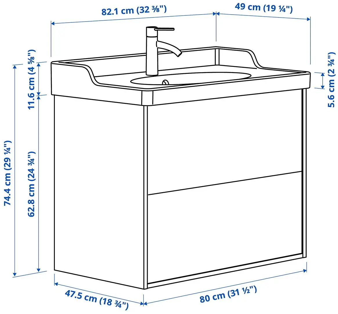 Набор тумбы с раковиной Ikea Tannforsen/Rutsjon с ящиками 82x49x74 (Серый) - 8