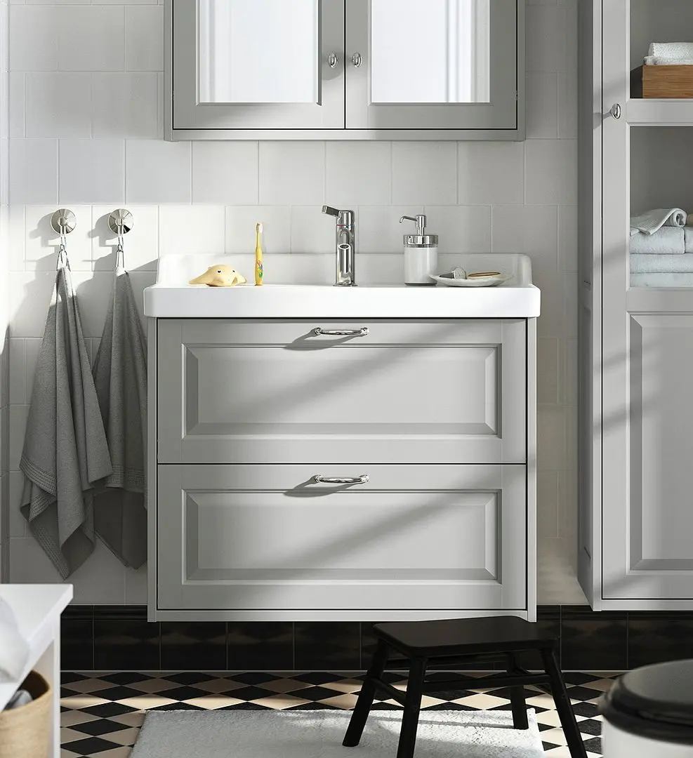 Набор тумбы с раковиной Ikea Tannforsen/Rutsjon с ящиками 82x49x74 (Серый)