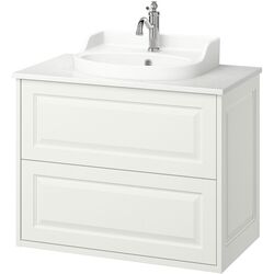 Набор тумбы с раковиной Ikea Tannforsen/Rutsjon с ящиками 82x49x76 (Белый/Имитация Белого Мрамора) Thumb
