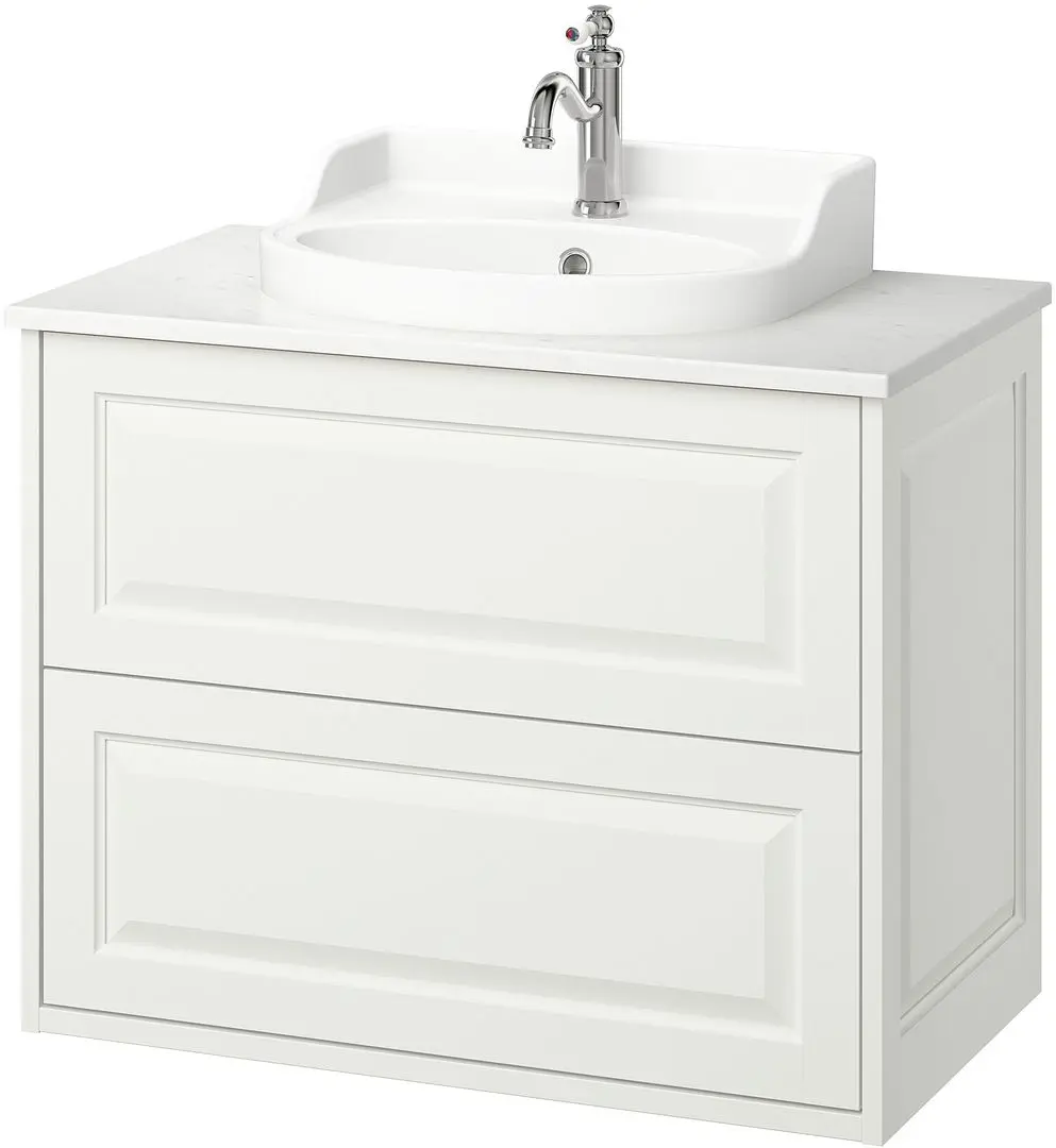 Набор тумбы с раковиной Ikea Tannforsen/Rutsjon с ящиками 82x49x76 (Белый/Имитация Белого Мрамора) - 2