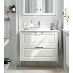 Набор тумбы с раковиной Ikea Tannforsen/Rutsjon с ящиками 82x49x76 (Белый/Имитация Белого Мрамора)