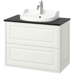 Набор тумбы с раковиной Ikea Tannforsen/Rutsjon с ящиками 82x49x76 (Белый/Имитация Черного Мрамора) Thumb