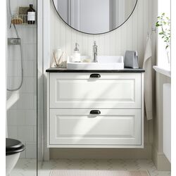 Набор тумбы с раковиной Ikea Tannforsen/Rutsjon с ящиками 82x49x76 (Белый/Имитация Черного Мрамора)