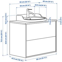 Набор тумбы с раковиной Ikea Tannforsen/Rutsjon с ящиками 82x49x76 (Белый/Имитация Черного Мрамора) Thumb