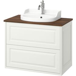 Набор тумбы с раковиной Ikea Tannforsen/Rutsjon с ящиками 82x49x76 (Белый/Имитация Ореха) Thumb