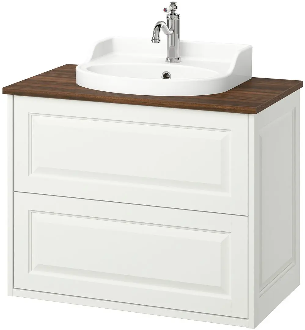 Набор тумбы с раковиной Ikea Tannforsen/Rutsjon с ящиками 82x49x76 (Белый/Имитация Ореха) - 2