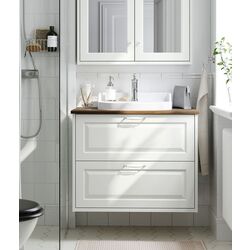 Набор тумбы с раковиной Ikea Tannforsen/Rutsjon с ящиками 82x49x76 (Белый/Имитация Ореха)