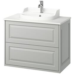 Набор тумбы с раковиной Ikea Tannforsen/Rutsjon с ящиками 82x49x76 (Серый/Имитация Белого Мрамора) Thumb