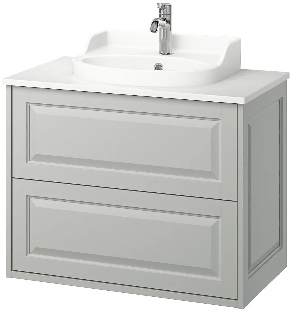 Набор тумбы с раковиной Ikea Tannforsen/Rutsjon с ящиками 82x49x76 (Серый/Имитация Белого Мрамора) - 2