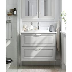 Набор тумбы с раковиной Ikea Tannforsen/Rutsjon с ящиками 82x49x76 (Серый/Имитация Белого Мрамора)