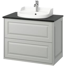 Набор тумбы с раковиной Ikea Tannforsen/Rutsjon с ящиками 82x49x76 (Серый/Имитация Черного Мрамора) Thumb