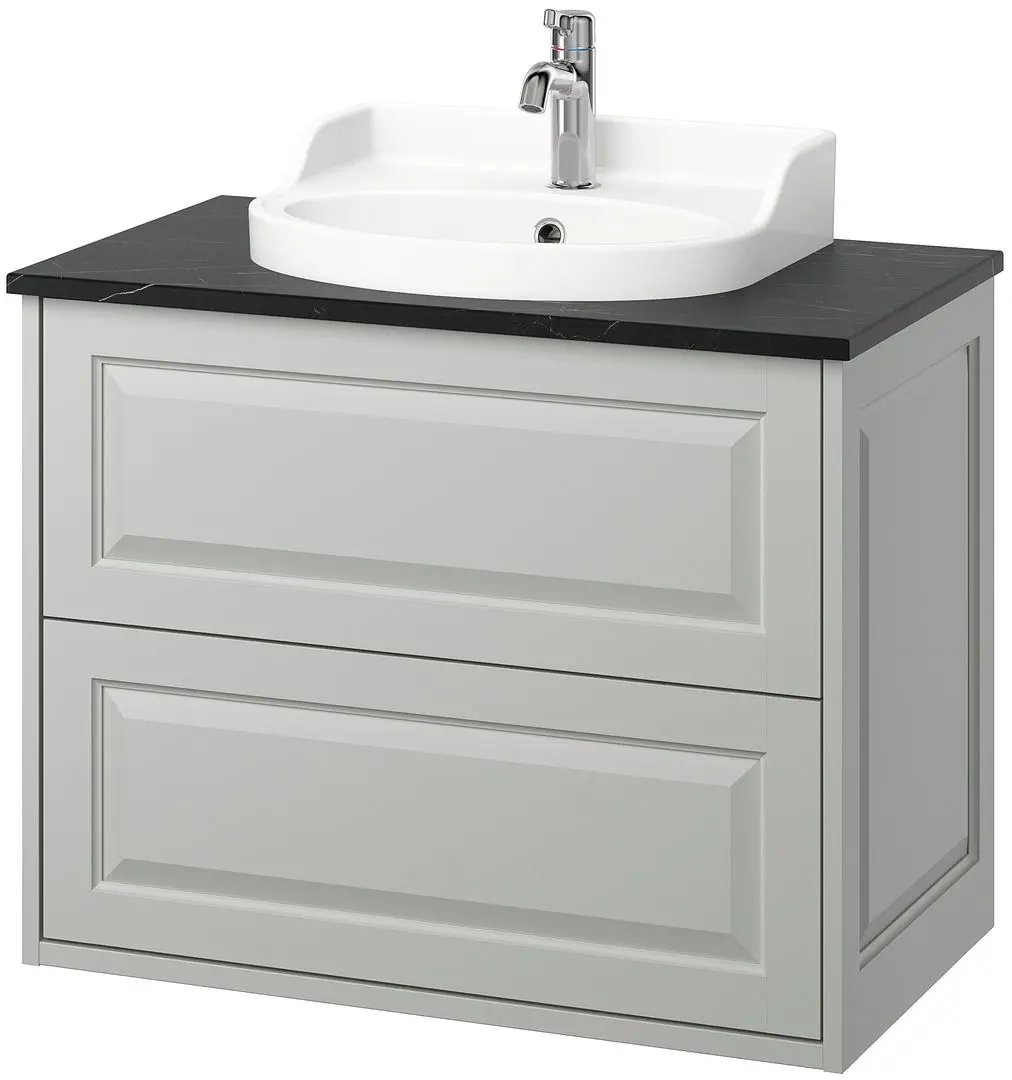 Набор тумбы с раковиной Ikea Tannforsen/Rutsjon с ящиками 82x49x76 (Серый/Имитация Черного Мрамора) - 2