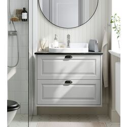 Набор тумбы с раковиной Ikea Tannforsen/Rutsjon с ящиками 82x49x76 (Серый/Имитация Черного Мрамора)