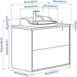 Набор тумбы с раковиной Ikea Tannforsen/Rutsjon с ящиками 82x49x76 (Серый/Имитация Черного Мрамора) Thumb