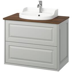 Набор тумбы с раковиной Ikea Tannforsen/Rutsjon с ящиками 82x49x76 (Серый/Имитация Ореха) Thumb