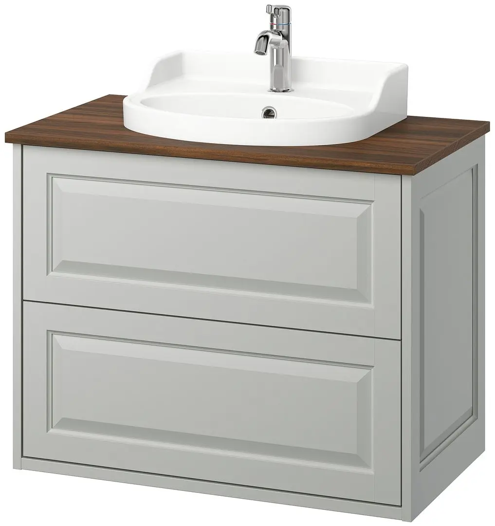 Набор тумбы с раковиной Ikea Tannforsen/Rutsjon с ящиками 82x49x76 (Серый/Имитация Ореха) - 2