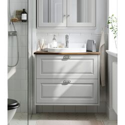 Набор тумбы с раковиной Ikea Tannforsen/Rutsjon с ящиками 82x49x76 (Серый/Имитация Ореха)