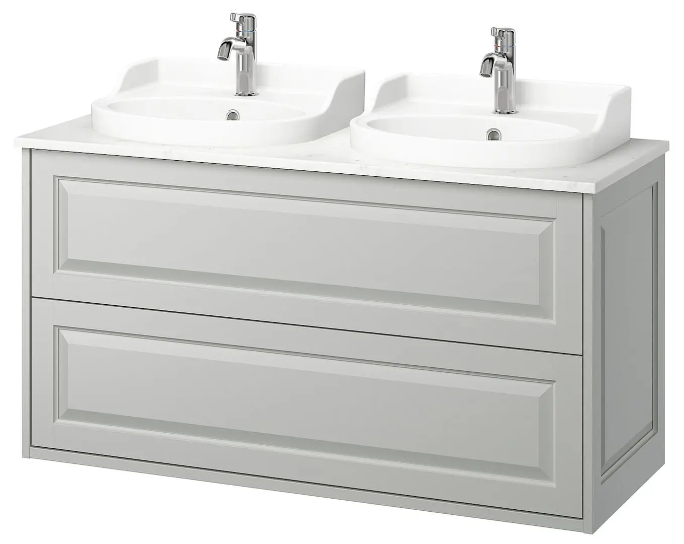 Набор тумбы с раковиной Ikea Tannforsen/Rutsjon ящики/2 смесителя 122x49x76 (Серый/Имитация Белого Мрамора) - 2