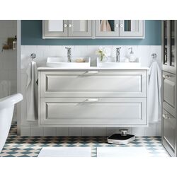 Набор тумбы с раковиной Ikea Tannforsen/Rutsjon ящики/2 смесителя 122x49x76 (Серый/Имитация Белого Мрамора)