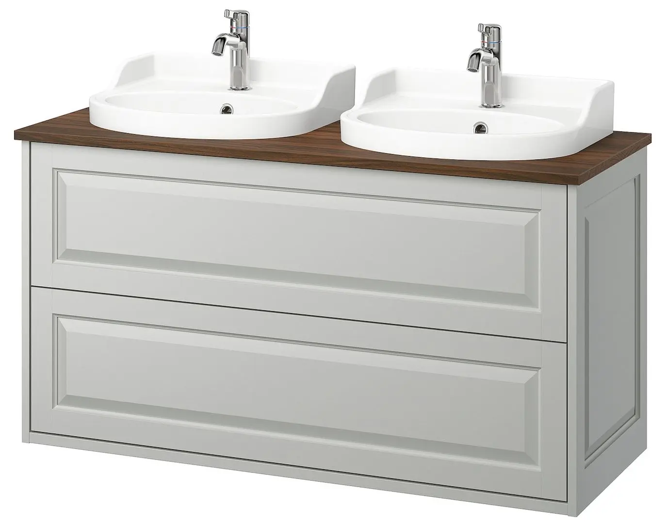 Набор тумбы с раковиной Ikea Tannforsen/Rutsjon ящики/2 смесителя 122x49x76 (Серый/Имитация Ореха) - 2