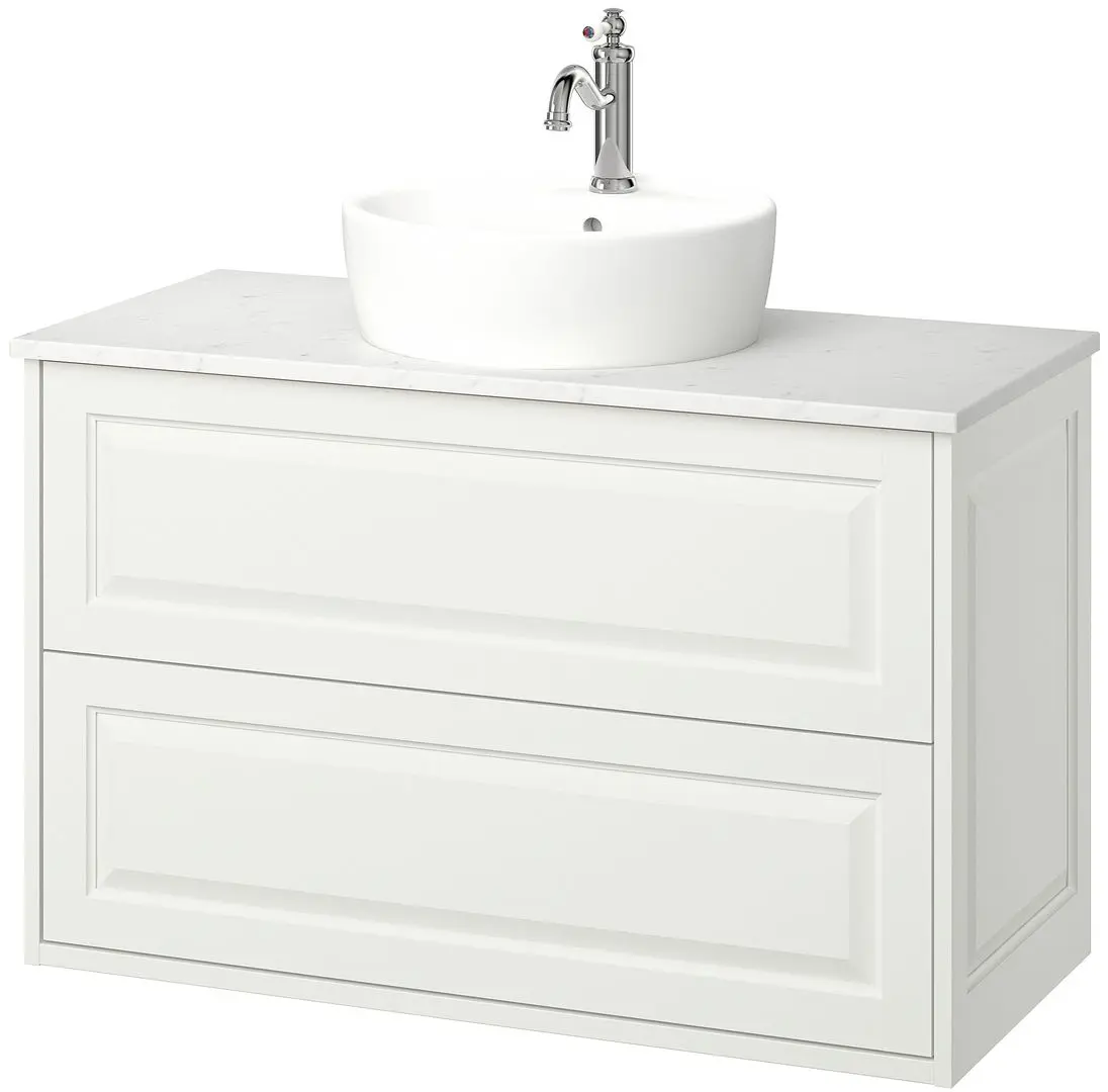 Набор тумбы с раковиной Ikea Tannforsen/Tornviken с ящиками 102x49x79 (Белый/Имитация Белого Мрамора) - 2