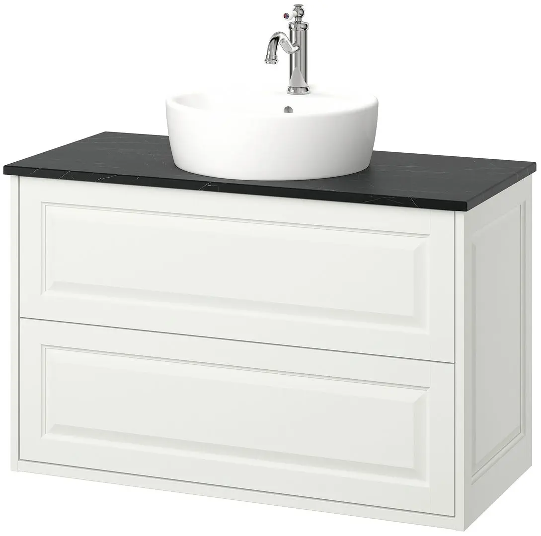 Набор тумбы с раковиной Ikea Tannforsen/Tornviken с ящиками 102x49x79 (Белый/Имитация Черного Мрамора) - 2