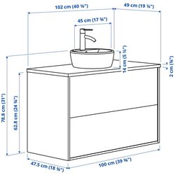 Набор тумбы с раковиной Ikea Tannforsen/Tornviken с ящиками 102x49x79 (Белый/Имитация Черного Мрамора) Thumb