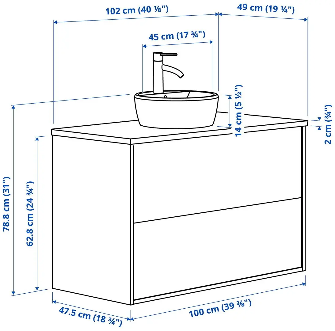 Набор тумбы с раковиной Ikea Tannforsen/Tornviken с ящиками 102x49x79 (Белый/Имитация Черного Мрамора) - 9