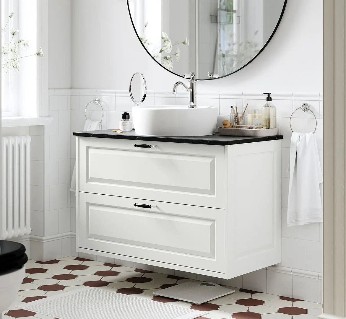 Набор тумбы с раковиной Ikea Tannforsen/Tornviken с ящиками 102x49x79 (Белый/Имитация Черного Мрамора)