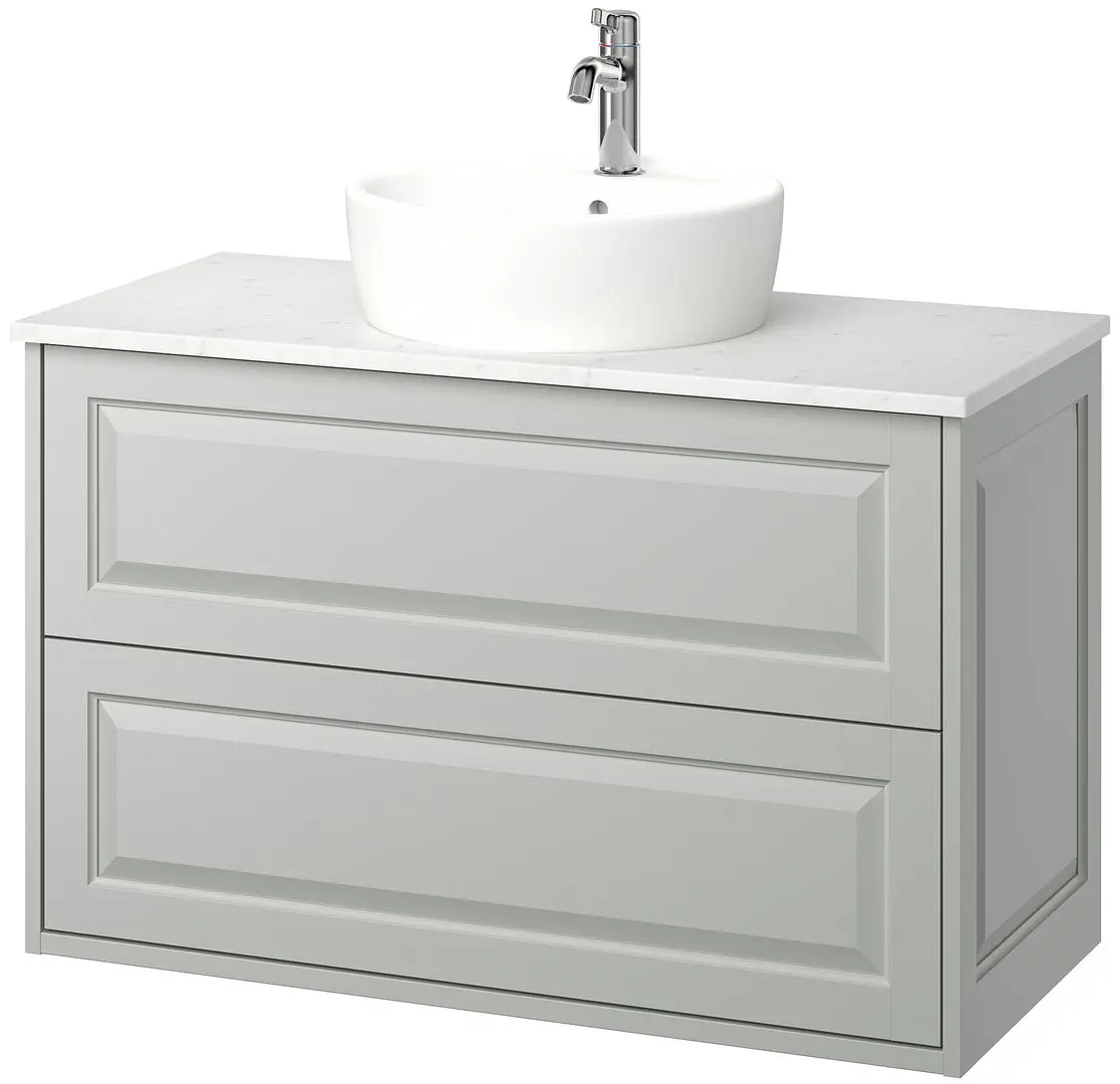 Набор тумбы с раковиной Ikea Tannforsen/Tornviken с ящиками 102x49x79 (Серый/Имитация Белого Мрамора) - 2