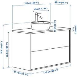 Набор тумбы с раковиной Ikea Tannforsen/Tornviken с ящиками 102x49x79 (Серый/Имитация Белого Мрамора) Thumb