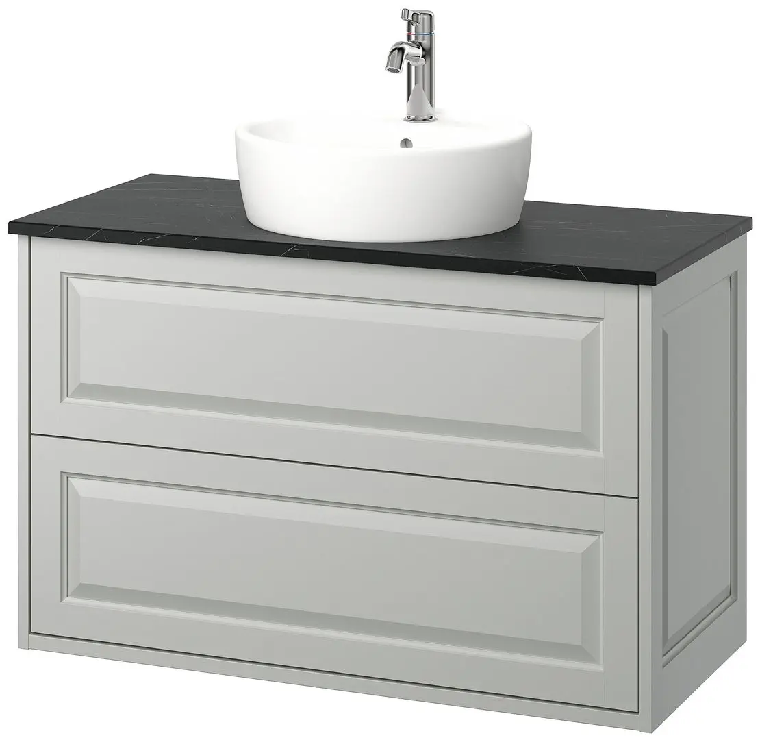 Набор тумбы с раковиной Ikea Tannforsen/Tornviken с ящиками 102x49x79 (Серый/Имитация Черного Мрамора) - 2