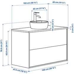Набор тумбы с раковиной Ikea Tannforsen/Tornviken с ящиками 102x49x79 (Серый/Имитация Черного Мрамора) Thumb