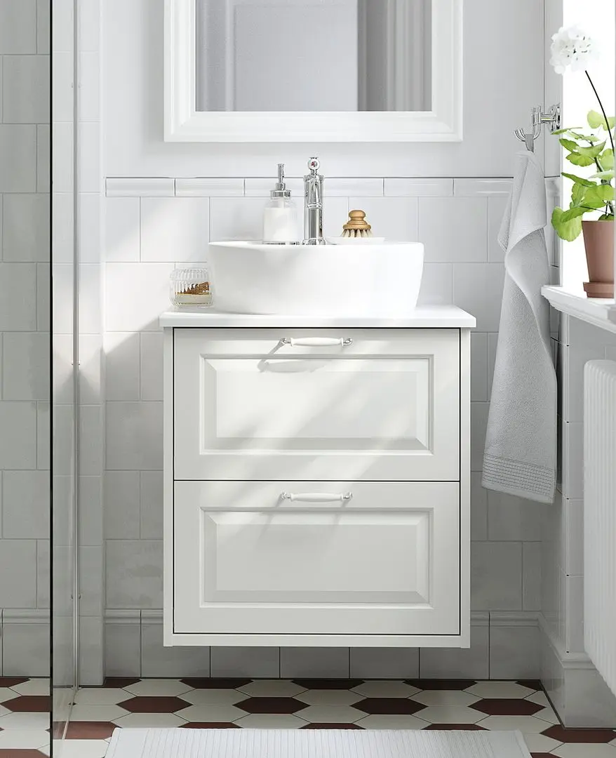 Набор тумбы с раковиной Ikea Tannforsen/Tornviken с ящиками 62x49x79 (Белый/Имитация Белого Мрамора)