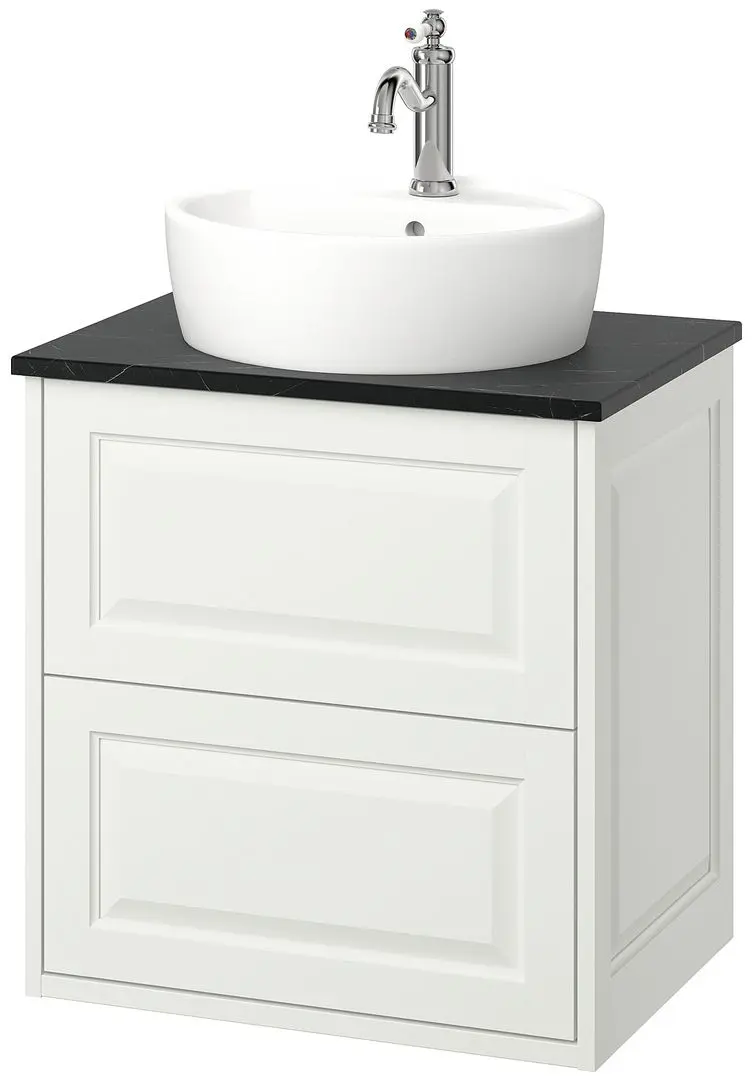Набор тумбы с раковиной Ikea Tannforsen/Tornviken с ящиками 62x49x79 (Белый/Имитация Черного Мрамора) - 2