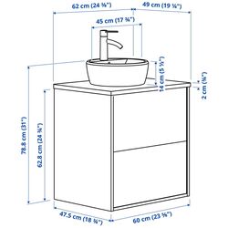 Набор тумбы с раковиной Ikea Tannforsen/Tornviken с ящиками 62x49x79 (Белый/Имитация Черного Мрамора) Thumb