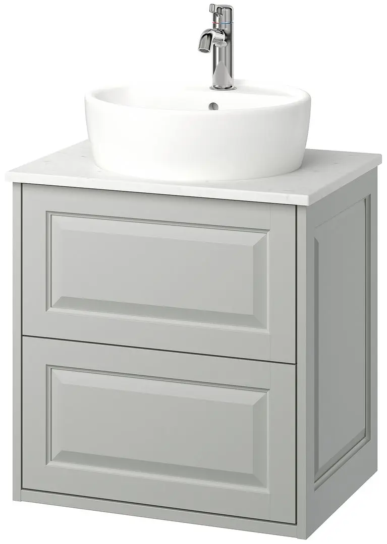Набор тумбы с раковиной Ikea Tannforsen/Tornviken с ящиками 62x49x79 (Серый/Имитация Белого Мрамора) - 2