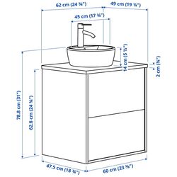 Набор тумбы с раковиной Ikea Tannforsen/Tornviken с ящиками 62x49x79 (Серый/Имитация Белого Мрамора) Thumb