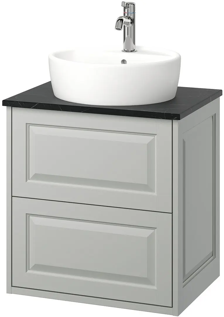 Набор тумбы с раковиной Ikea Tannforsen/Tornviken с ящиками 62x49x79 (Серый/Имитация Черного Мрамора) - 2