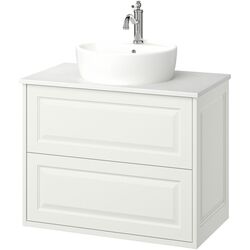 Набор тумбы с раковиной Ikea Tannforsen/Tornviken с ящиками 82x49x79 (Белый/Имитация Белого Мрамора) Thumb