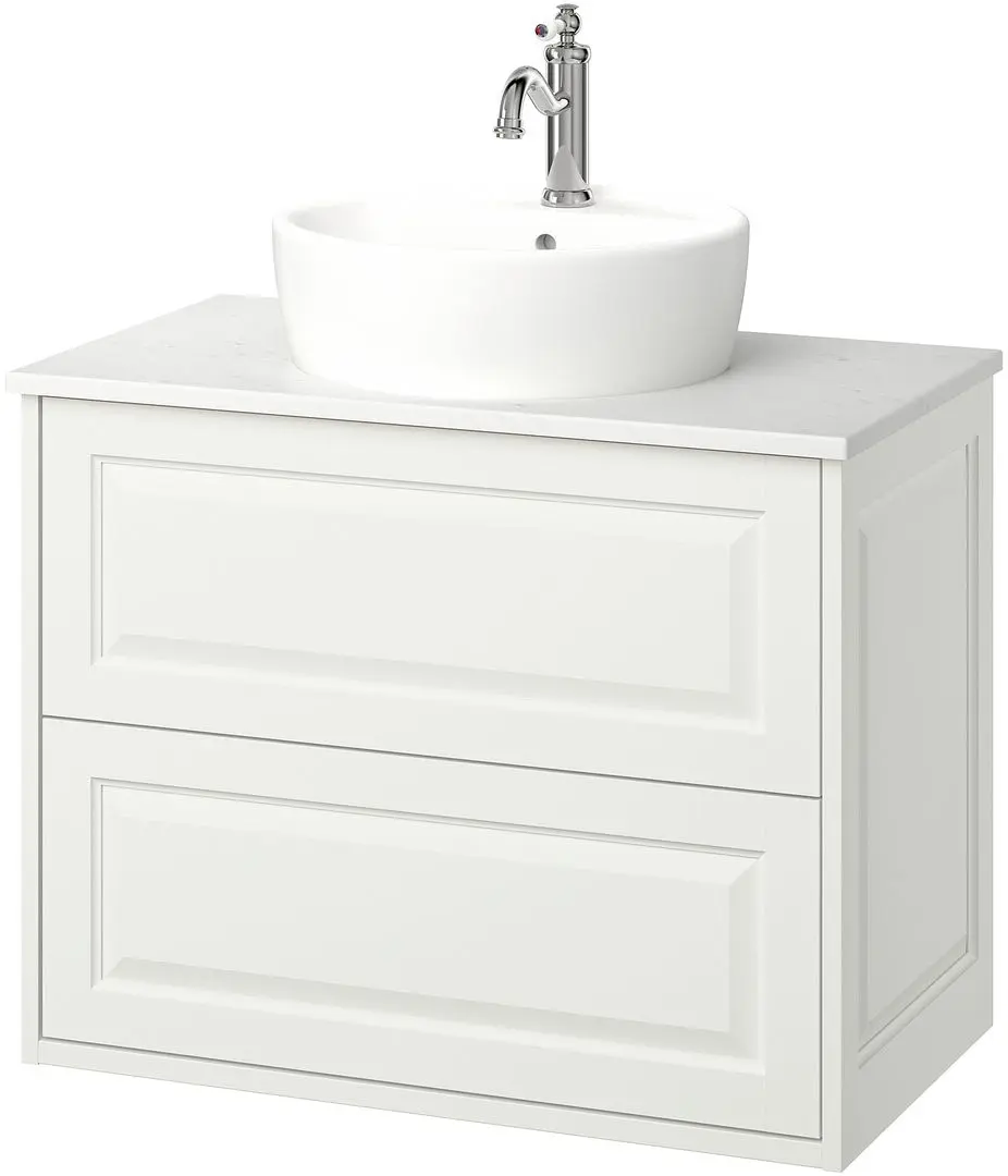 Набор тумбы с раковиной Ikea Tannforsen/Tornviken с ящиками 82x49x79 (Белый/Имитация Белого Мрамора) - 2
