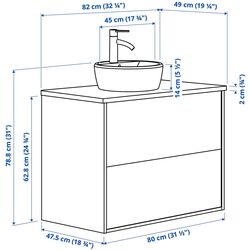 Набор тумбы с раковиной Ikea Tannforsen/Tornviken с ящиками 82x49x79 (Белый/Имитация Белого Мрамора) Thumb